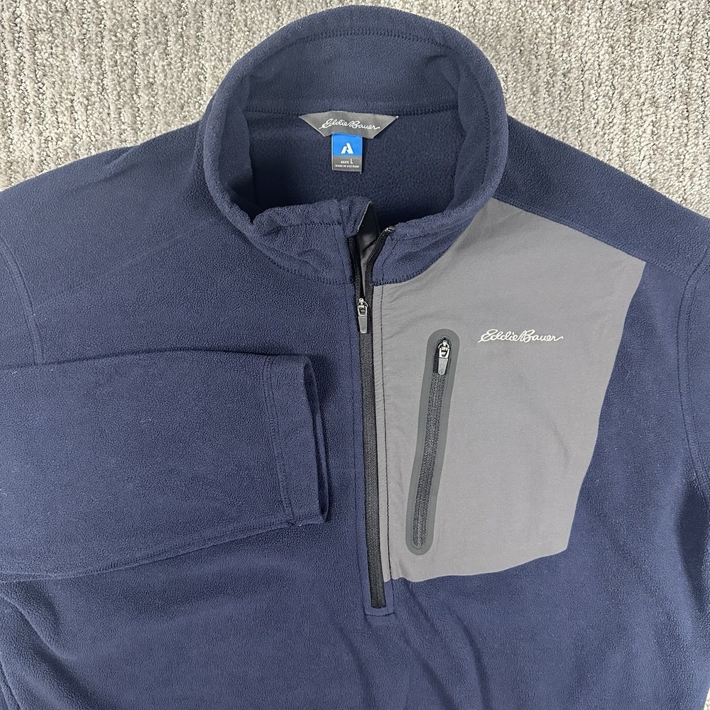 Eddie Bauer First Ascent Pullover Mens Large Blue Fleece‎ Quarter Zip Hiking